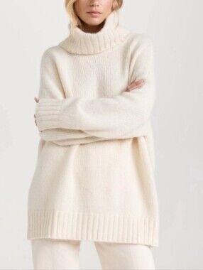 JENNI KAYNE Cream Baby Alpaca Wool Oversized Chunky Rib Turtleneck Sweater S